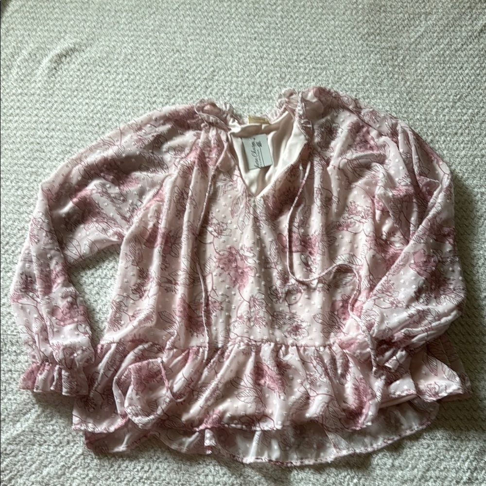 Peach Love California Pink Ruffled Long Sleeve Blouse
